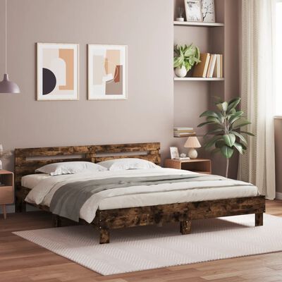 vidaXL Bedframe met hoofdeinde bewerkt hout gerookt eiken 160x200 cm