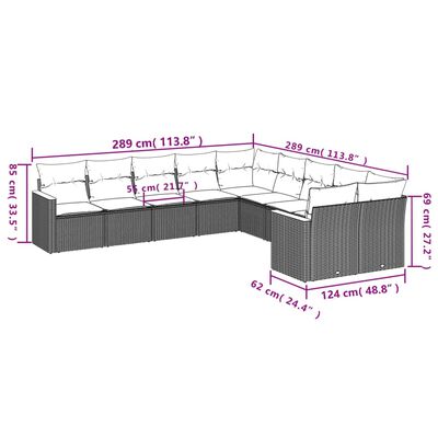 vidaXL 10-delige Loungeset met kussens poly rattan gemengd beige