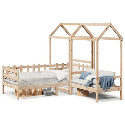 vidaXL Kinderbed met huisje en bankje massief grenenhout 90x200 cm