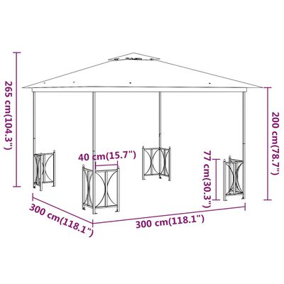 vidaXL Prieel met zijwanden en dubbel dak 3x3 m crèmekleurig