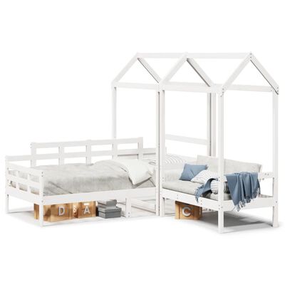 vidaXL Kinderbed met bank en huisje massief grenenhout wit 90x190 cm