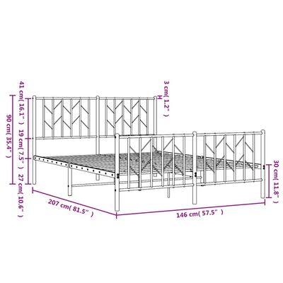 vidaXL Bedframe met hoofd- en voeteneinde metaal zwart 140x200 cm