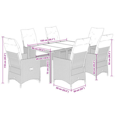 vidaXL 7-delige Tuinset met kussens poly rattan beige