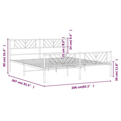 vidaXL Bedframe met hoofd- en voeteneinde metaal zwart 200x200 cm