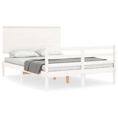 vidaXL Bedframe met hoofdbord massief hout wit 120x200 cm