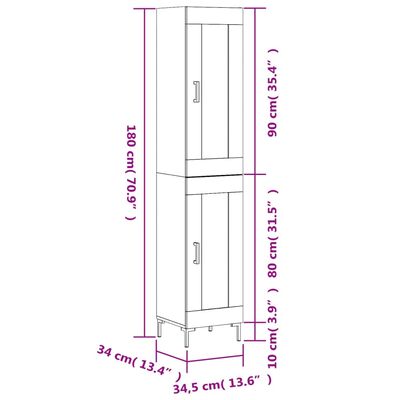 vidaXL Hoge kast 34,5x34x180 cm bewerkt hout zwart