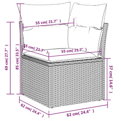 vidaXL 9-delige Loungeset met kussens poly rattan grijs