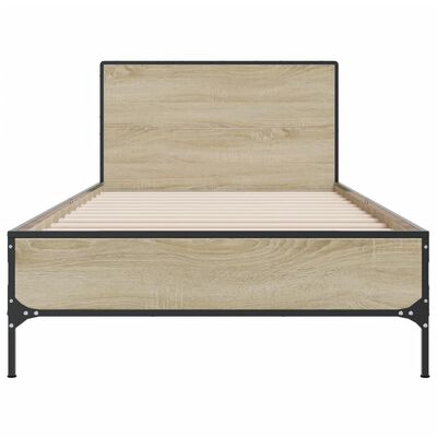 vidaXL Bedframe bewerkt hout en metaal sonoma eikenkleurig 75x190 cm