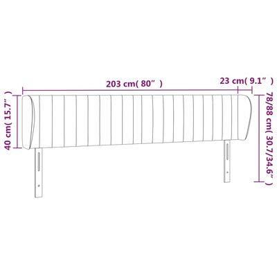 vidaXL Hoofdbord met randen 203x23x78/88 cm fluweel lichtgrijs