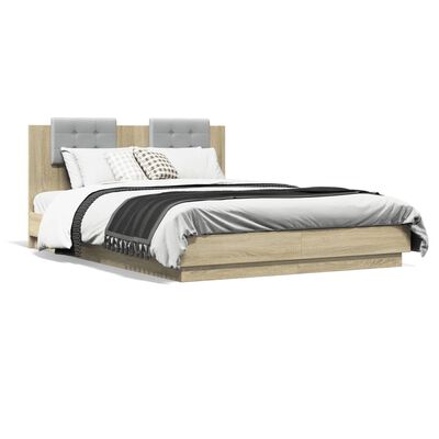 vidaXL Bedframe met hoofdbord en LED sonoma eikenkleurig 120x200 cm