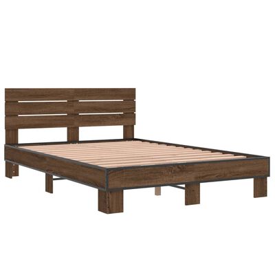 vidaXL Bedframe bewerkt hout metaal bruin eikenkleur 135x190 cm