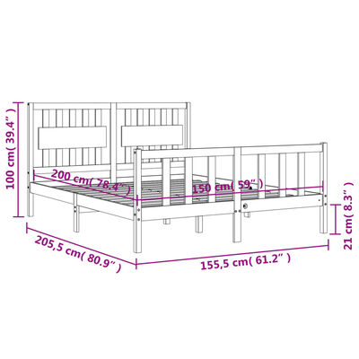 vidaXL Bedframe met hoofdbord massief hout wit