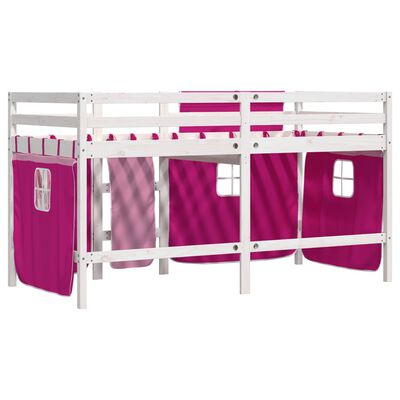 vidaXL Kinderhoogslaper met gordijnen 80x200 cm grenenhout roze