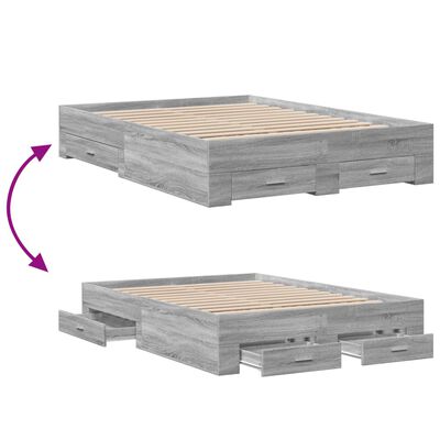 vidaXL Bedframe met lades bewerkt hout grijs sonoma eiken 140x190 cm