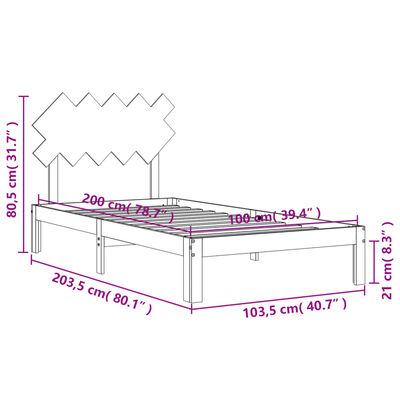 vidaXL Bedframe met hoofdbord massief hout wit 100x200 cm