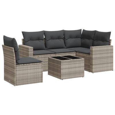 vidaXL 6-delige Loungeset met kussens poly rattan lichtgrijs