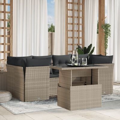 vidaXL 7-delige Loungeset met kussens poly rattan lichtgrijs