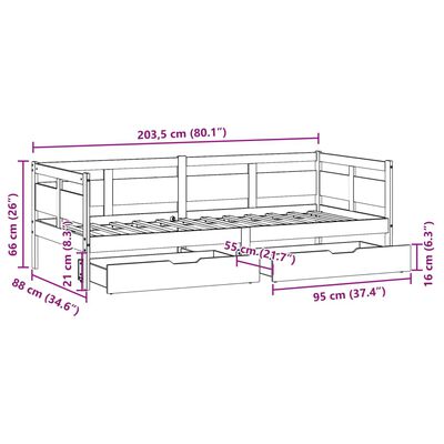 vidaXL Slaapbank met lades 80x200 cm massief grenenhout wit