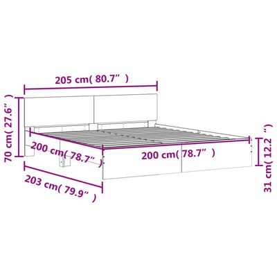 vidaXL Bedframe met hoofdeinde grijs sonoma eikenkleurig 200x200 cm