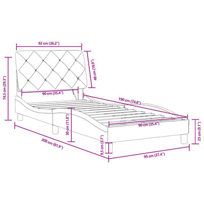 vidaXL Bedframe met LED-verlichting fluweel donkergrijs 90x190 cm