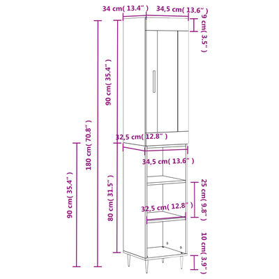 vidaXL Hoge kast 34,5x34x180 cm bewerkt hout zwart