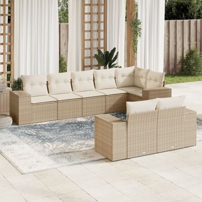 vidaXL 8-delige Loungeset met kussens poly rattan beige