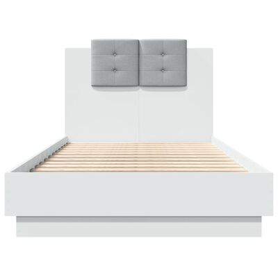 vidaXL Bedframe met hoofdbord bewerkt hout wit 75x190 cm