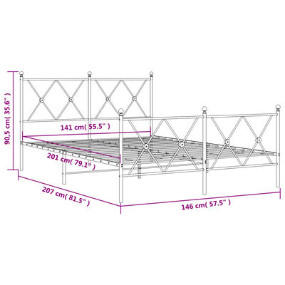 vidaXL Bedframe met hoofd- en voeteneinde metaal wit 140x200 cm