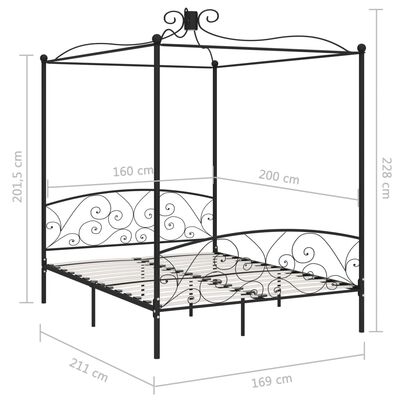 vidaXL Hemelbedframe metaal zwart 160x200 cm