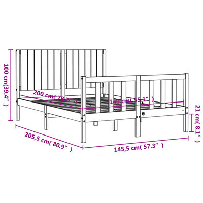 vidaXL Bedframe met hoofdbord massief hout 140x200 cm