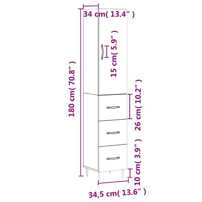 vidaXL Hoge kast 34,5x34x180 cm bewerkt hout gerookt eikenkleurig