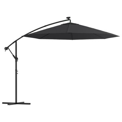 vidaXL Zweefparasol met LED en stalen paal 300 cm zwart