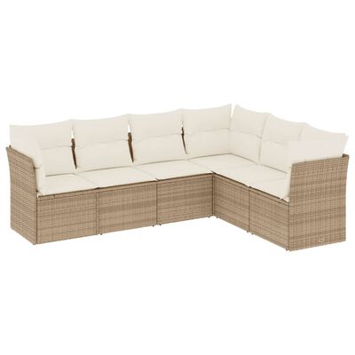 vidaXL 6-delige Loungeset met kussens poly rattan beige