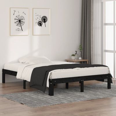 vidaXL Bedframe massief hout zwart 135x190 cm