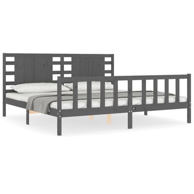 vidaXL Bedframe met hoofdbord massief hout grijs 200x200 cm