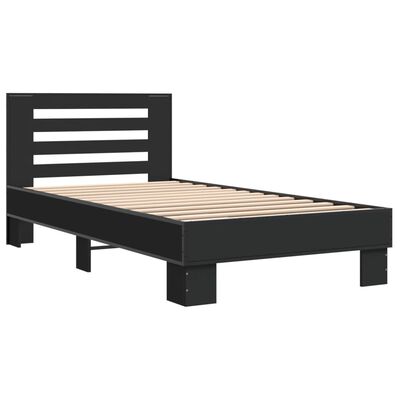 vidaXL Bedframe bewerkt hout en metaal zwart 75x190 cm