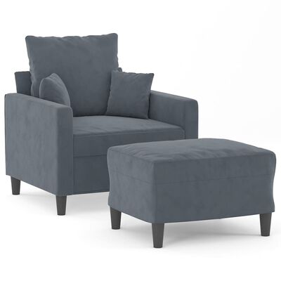 vidaXL Fauteuil met voetenbank 60 cm fluweel donkergrijs