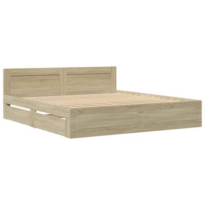 vidaXL Bedframe met hoofdeinde bewerkt hout sonoma eiken 200x200 cm