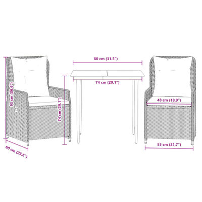 vidaXL 3-delige Tuinset met kussens poly rattan beige