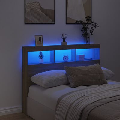 vidaXL Hoofdbordkast met LED-verlichting 140x17x102 cm sonoma eiken