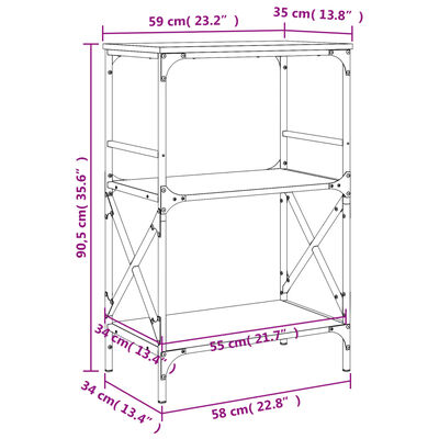 vidaXL Boekenkast 3-laags 59x35x90,5 cm bewerkt hout bruin eikenkleur