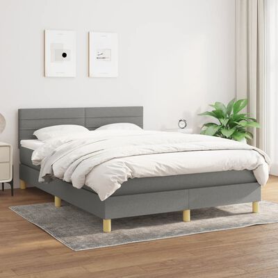 vidaXL Boxspring met matras stof donkergrijs 140x200 cm