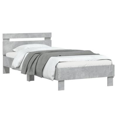 vidaXL Bedframe met hoofdbord bewerkt hout betongrijs 75x190 cm