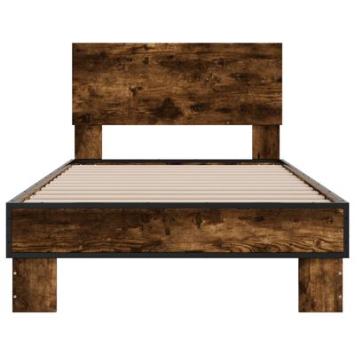 vidaXL Bedframe bewerkt hout en metaal gerookt eikenkleurig 100x200 cm