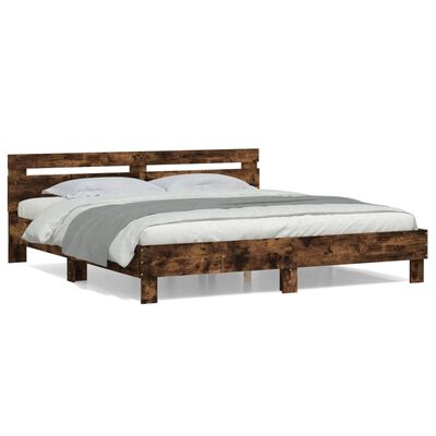 vidaXL Bedframe met hoofdeinde bewerkt hout gerookt eiken 160x200 cm