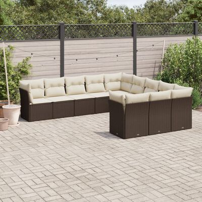 vidaXL 11-delige Loungeset met kussens poly rattan bruin