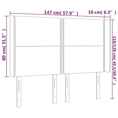 vidaXL Hoofdbord met randen 147x16x118/128 cm kunstleer grijs