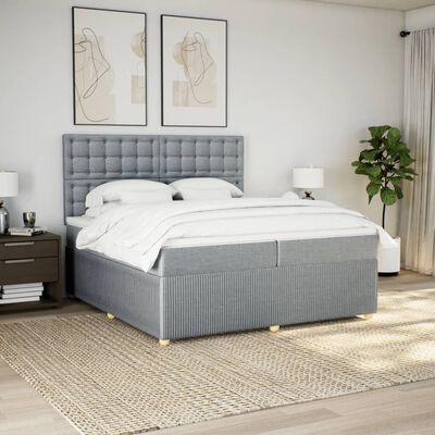 vidaXL Boxspring met matras stof lichtgrijs 200x200 cm