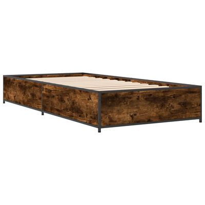 vidaXL Bedframe bewerkt hout en metaal gerookt eikenkleurig 75x190 cm