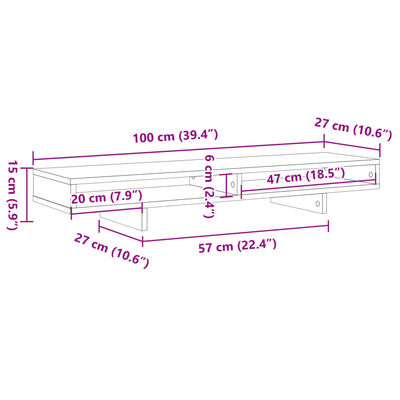 vidaXL Monitorstandaard 100x27x15 cm bewerkt hout artisanaal eiken